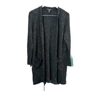 Eileen Fisher Merino Sparkle Straight Long Cardigan Size Medium Pockets silver